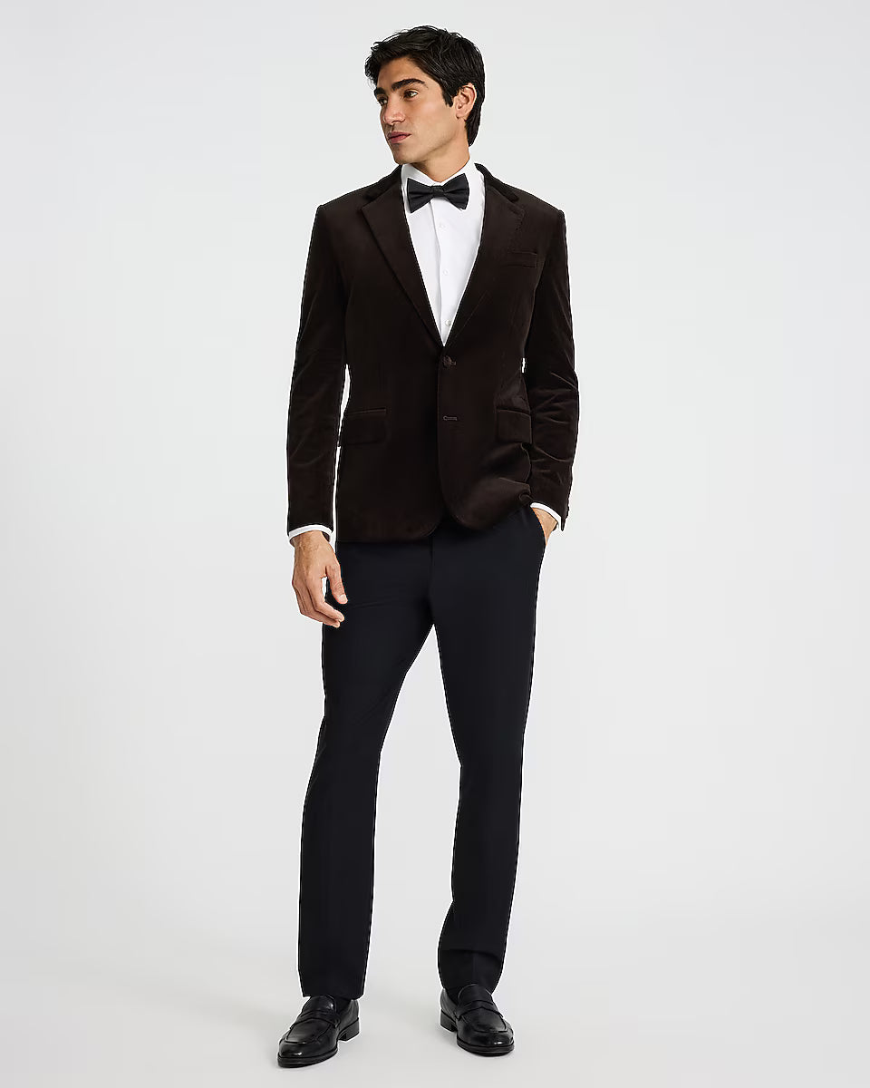 Slim Dark Brown Velvet Tuxedo Jacket