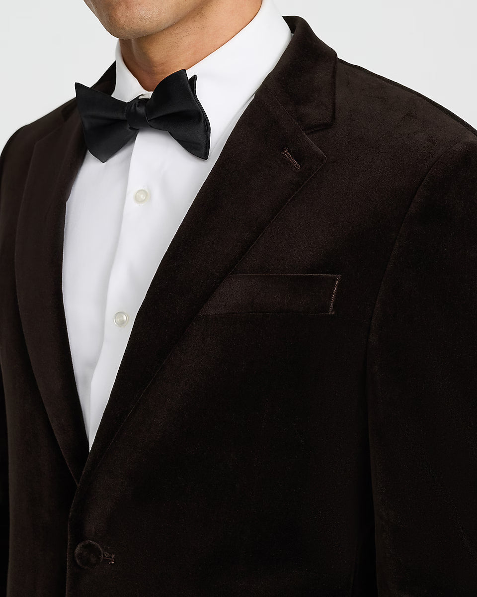 Slim Dark Brown Velvet Tuxedo Jacket