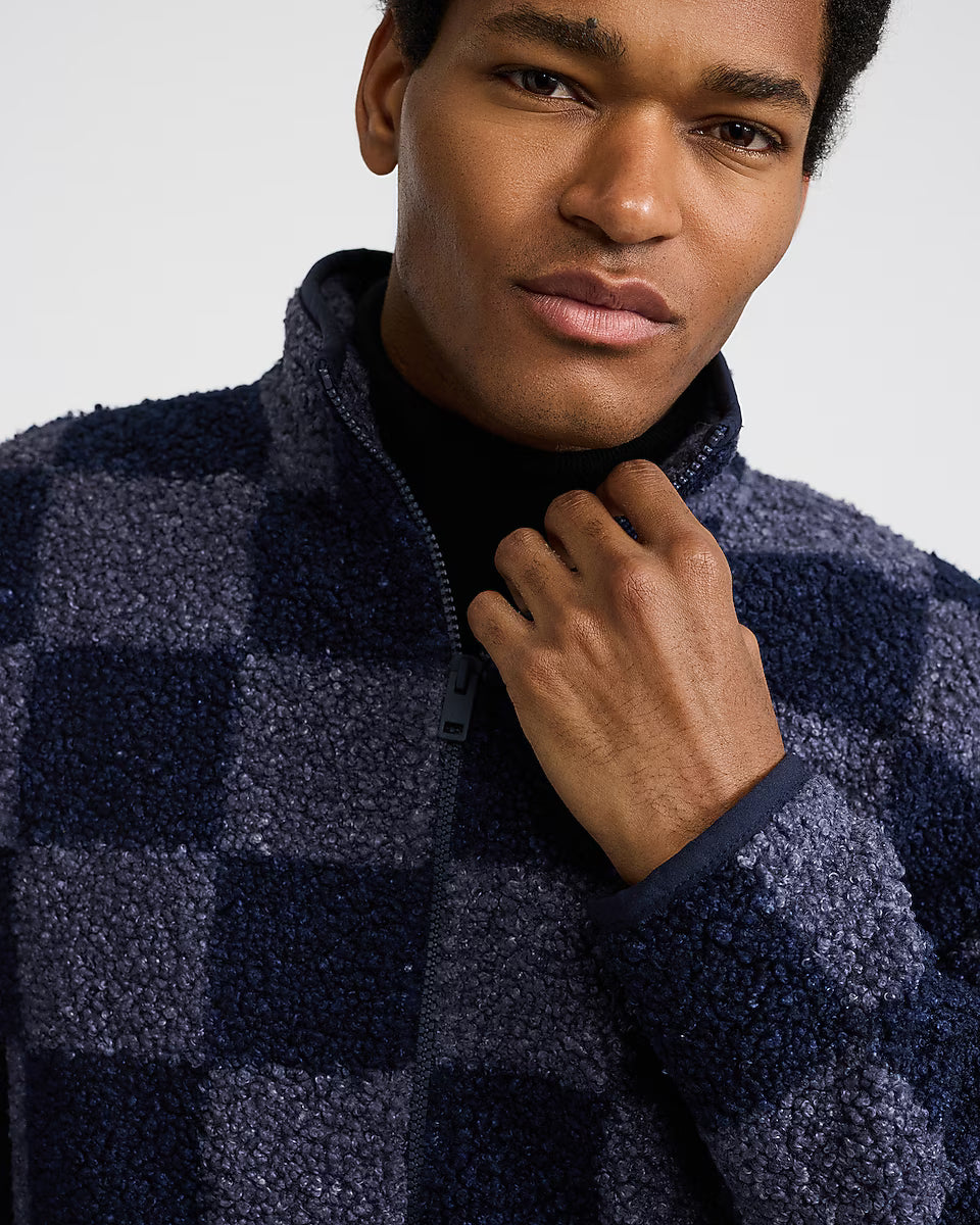 Checkered Sherpa Mock Neck Jacket