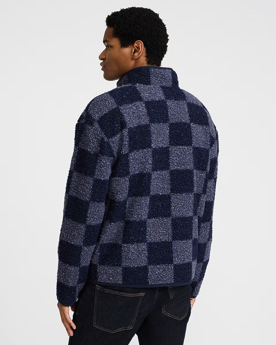 Checkered Sherpa Mock Neck Jacket