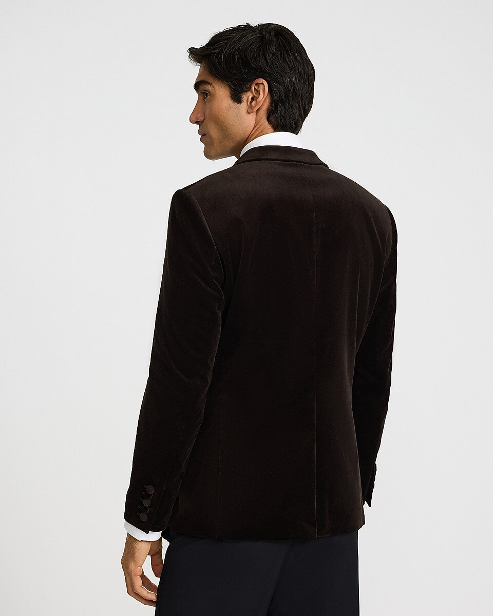 Slim Dark Brown Velvet Tuxedo Jacket