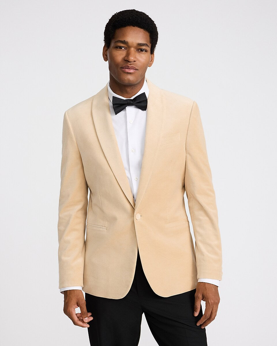 Slim Champagne Velvet Tuxedo Jacket